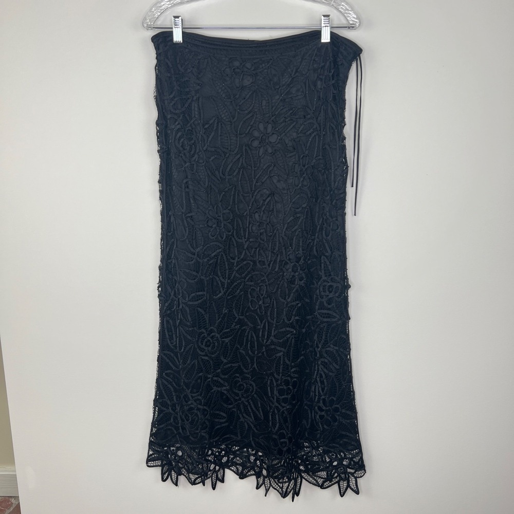 SOULMATES Beaded Hand Crochet Maxi Formal Elegant 100% Silk‎ Black Skirt MEDIUM
